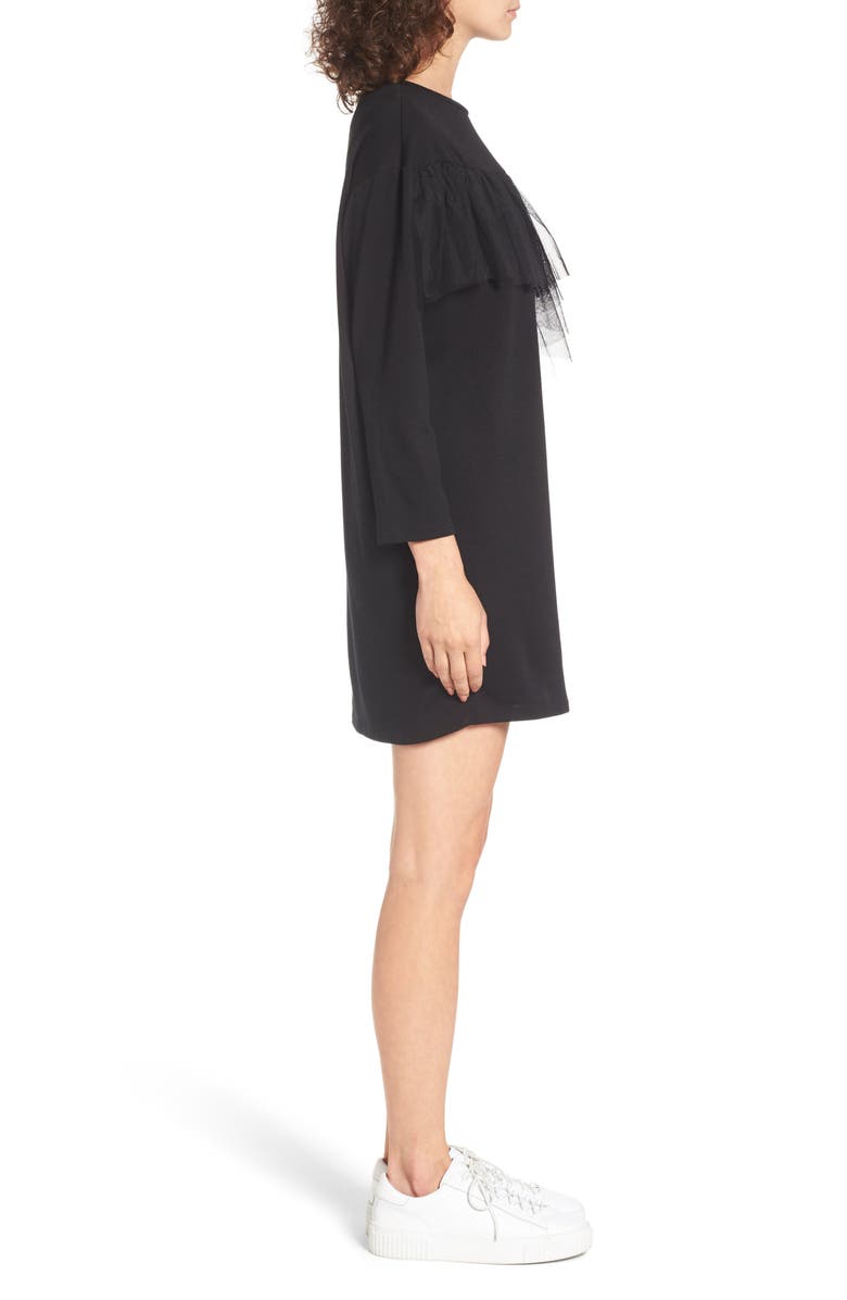 EVERLY Tulle Ruffle Sweatshirt Dress, Alternate, color,