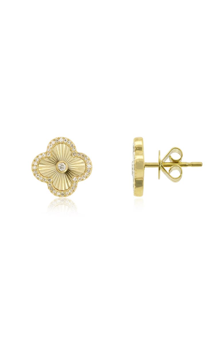 Fluted Gold Diamond Accent Clover Stud Earrings, Main, color, Yellow Gold
