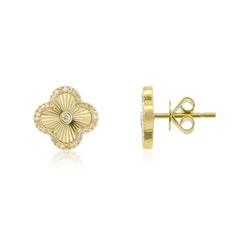 Fluted Gold Diamond Accent Clover Stud Earrings