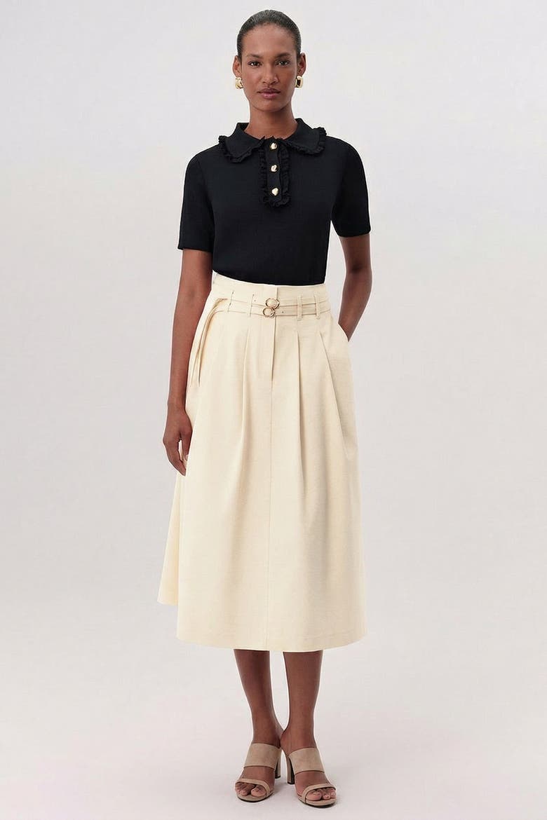 Nathalie High Waisted Pleated Midi Skirt, Main, color, Cream