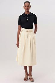 Exquise Nathalie High Waisted Pleated Midi Skirt