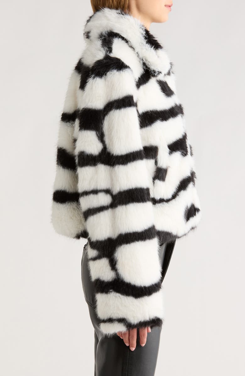All in Favor Abstract Print Faux Fur Jacket, Alternate, color, Black Off/ White