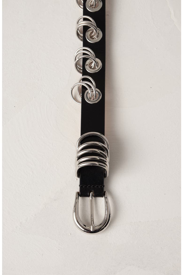 Revenge Leather Belt, Alternate, color, BLACK/SILVER