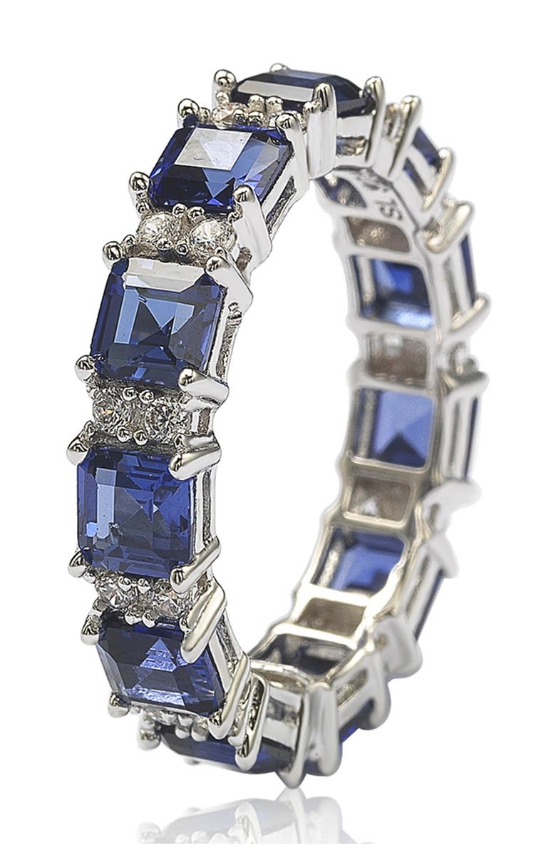 SUZY LEVIAN Sterling Silver Sapphire & Diamond Accent Eternity Band Ring, Alternate, color, Blue