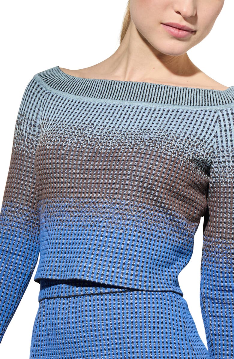 Ming Wang Ombré Off the Shoulder Crop Sweater, Alternate, color, Gentian Blue/Dark Umber