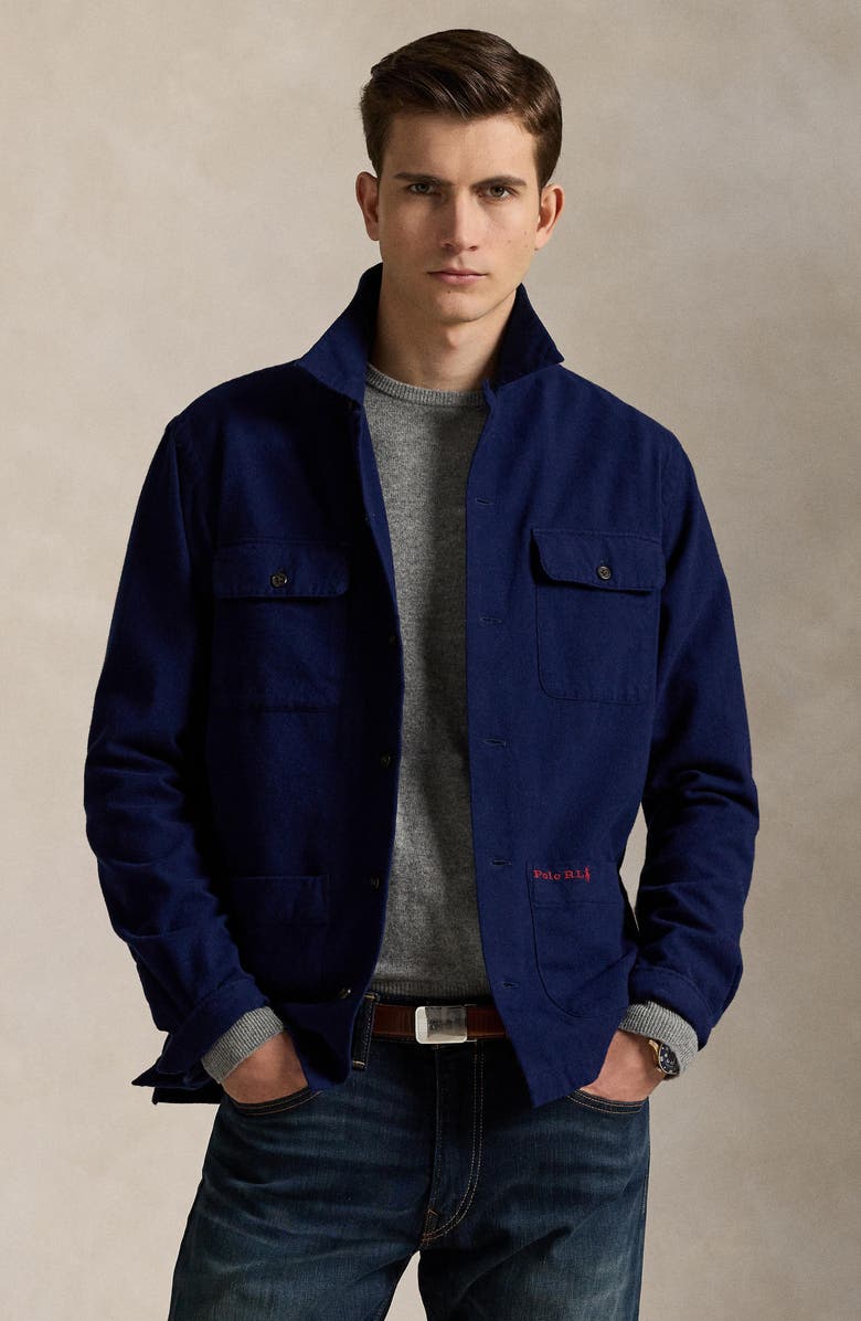 Polo Ralph Lauren Brushed Flannel Button-Up Shirt Jacket, Alternate, color, Newport Navy