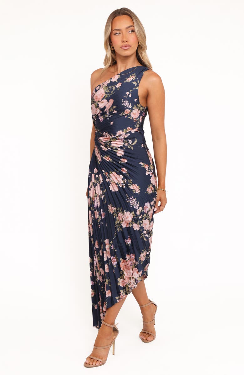 Petal & Pup Kleo Pleated One-Shoulder Maxi Dress, Alternate, color, Navy Floral