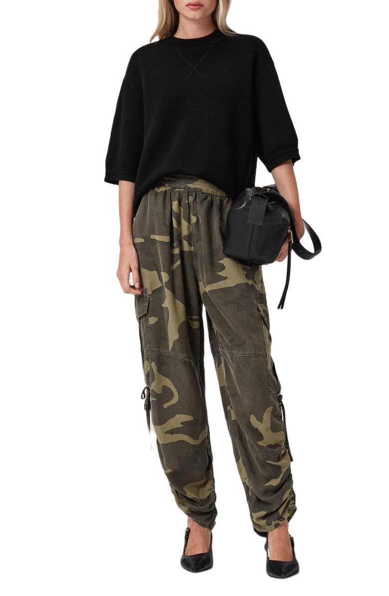 AllSaints Kaye Camo Ruched Cargo Pants, Alternate, color, Camo Green