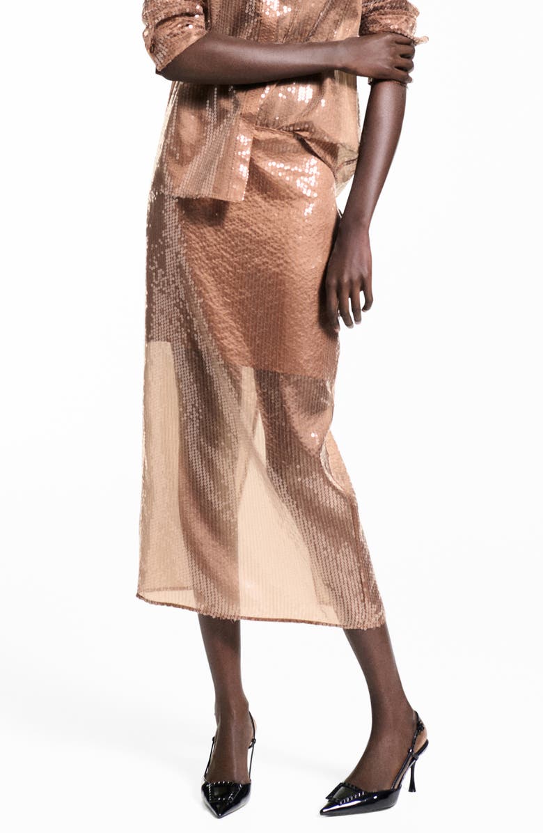 MANGO Sequin Midi Skirt, Main, color, 