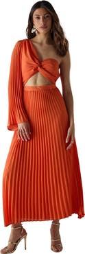 Warehouse Chiffon One Shoulder Cut Out Midi Dress