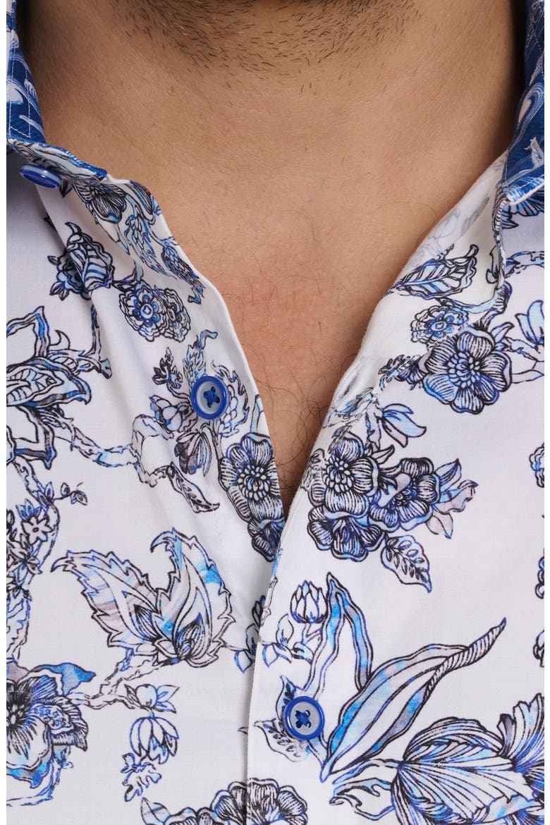 Sea Bloom Floral Stretch Cotton Button-Up Shirt, Alternate, color, BLUE/ WHITE