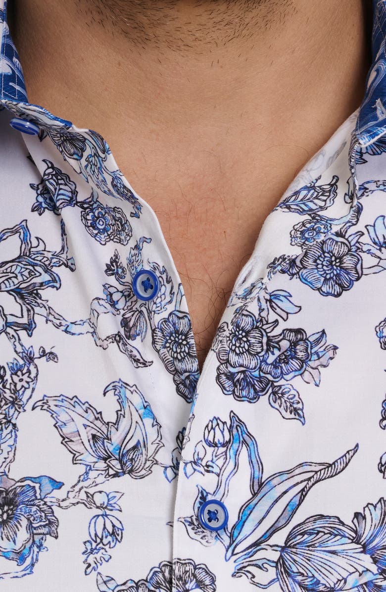Robert Graham Sea Bloom Floral Stretch Cotton Button-Up Shirt, Alternate, color, Blue/ White