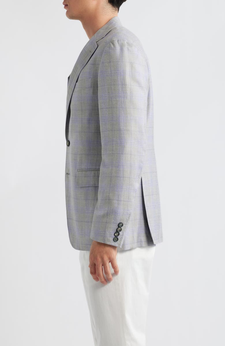 Canali Kei Trim Fit Light Grey Plaid Cashmere & Linen Blend Sport Coat, Alternate, color, Light Grey