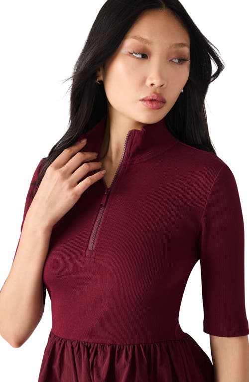 Steve Madden Berlina Half Zip Mixed Media Dress In Burgundy
