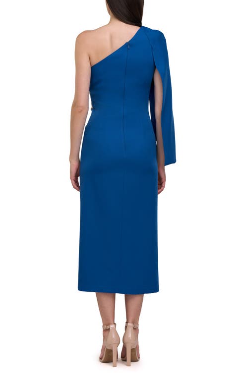 Js Collections Amelie One-shouler Cape Sleeve Cocktail Dress In Blue