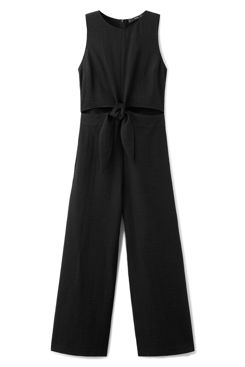 Knot Front Cut Out Jumpsuit, Main, color, BLACK