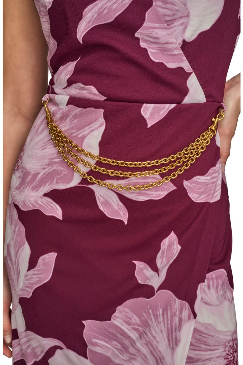 Floral Print Faux Wrap Sheath Dress, Alternate, color, PRUNE