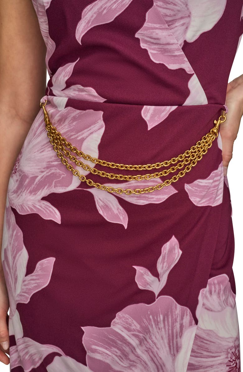 Donna Karan New York Floral Print Faux Wrap Sheath Dress, Alternate, color, Prune