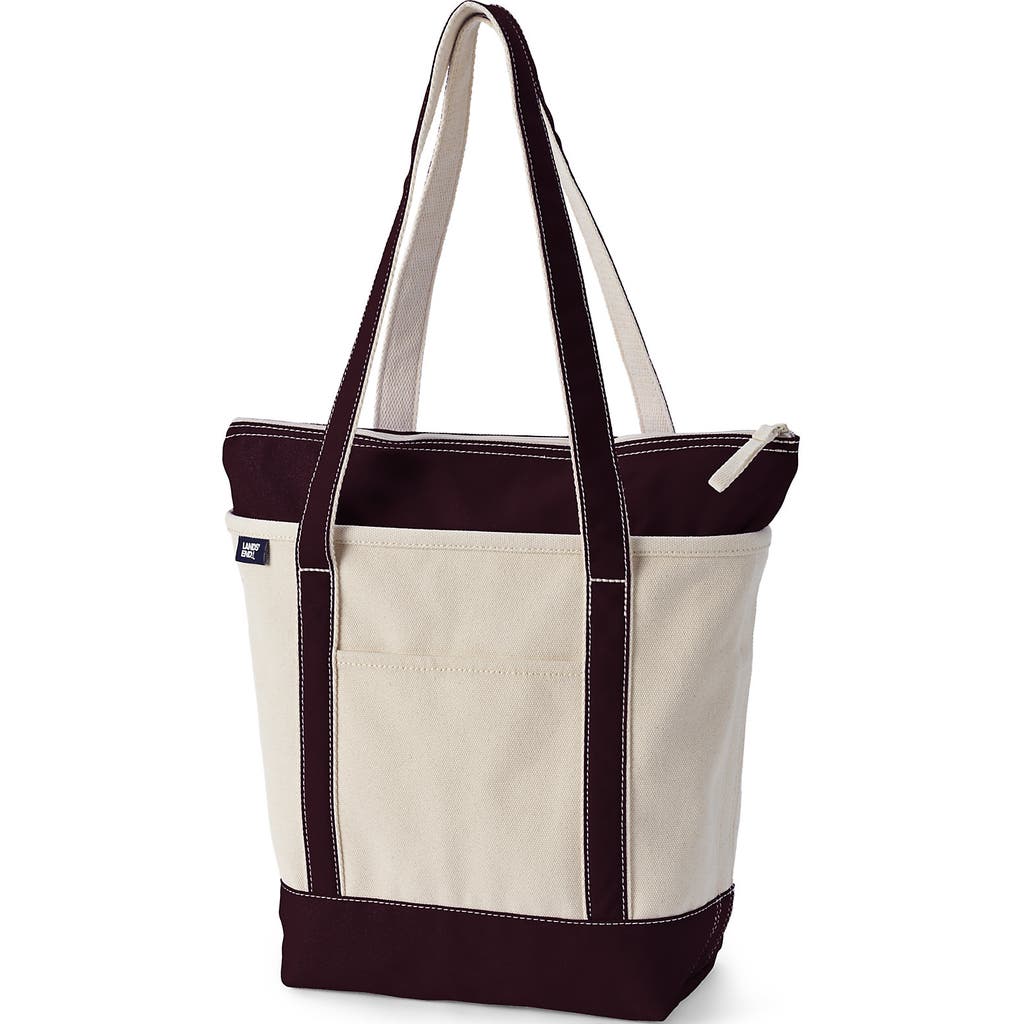 Lands' End Zip Top Long Handle Canvas Tote Bag