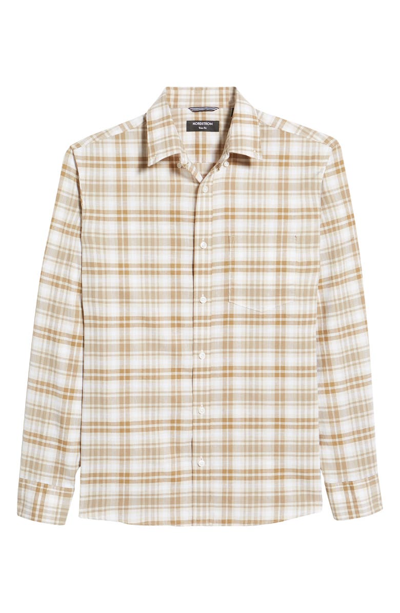 Nordstrom Trim Fit Plaid Stretch Cotton & Linen Button-Up Shirt, Alternate, color,