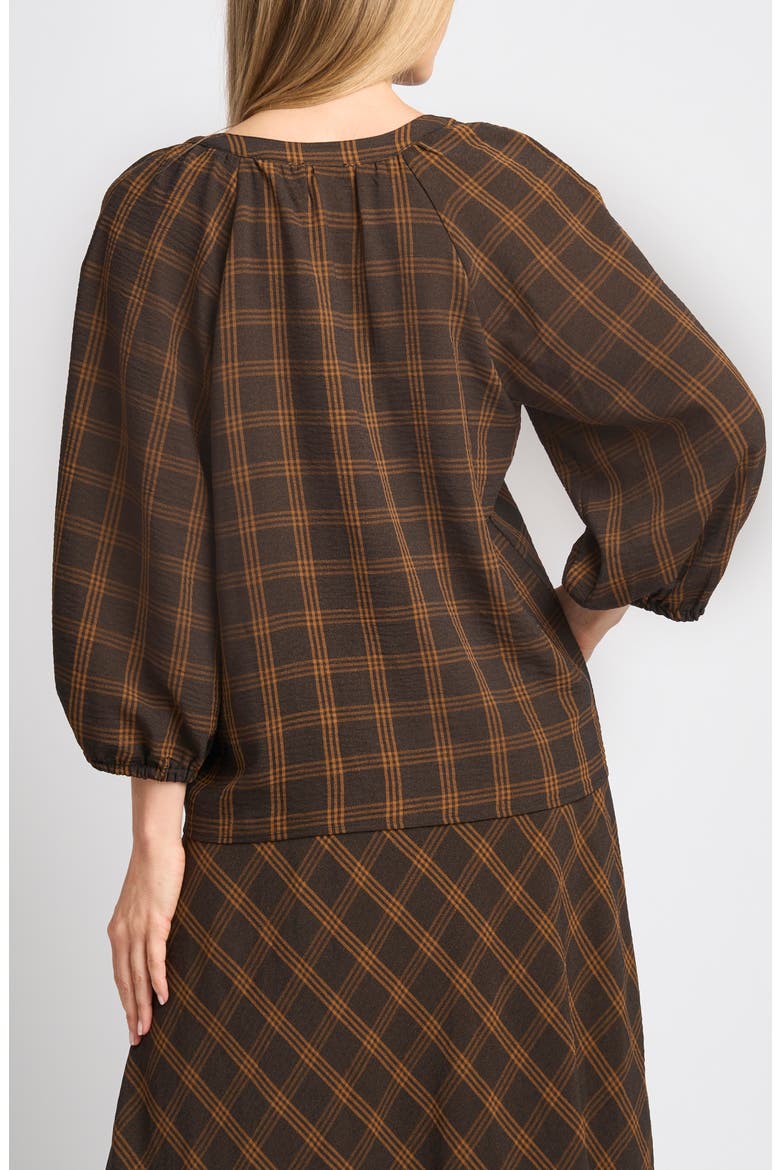Plaid Raglan Sleeved Button Down Top, Alternate, color, TOBACCO BROWN