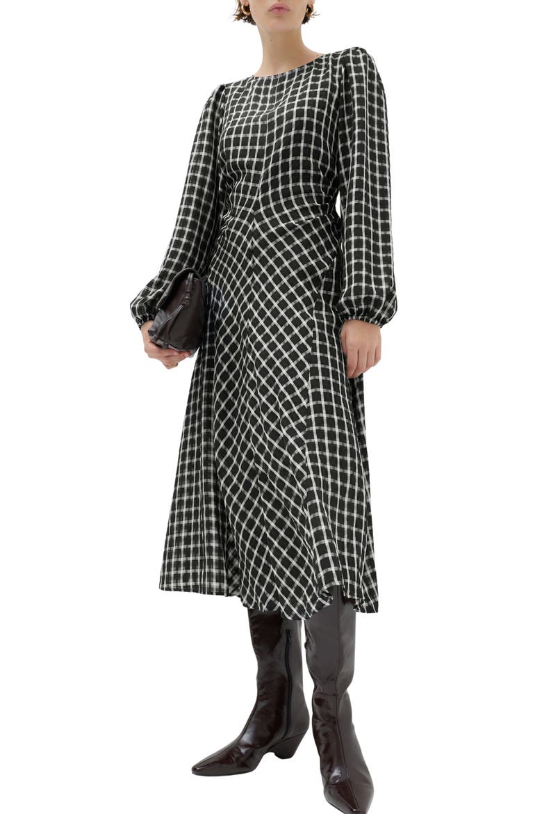 Check Midi Dress, Main, color, BLACK/ MULTI