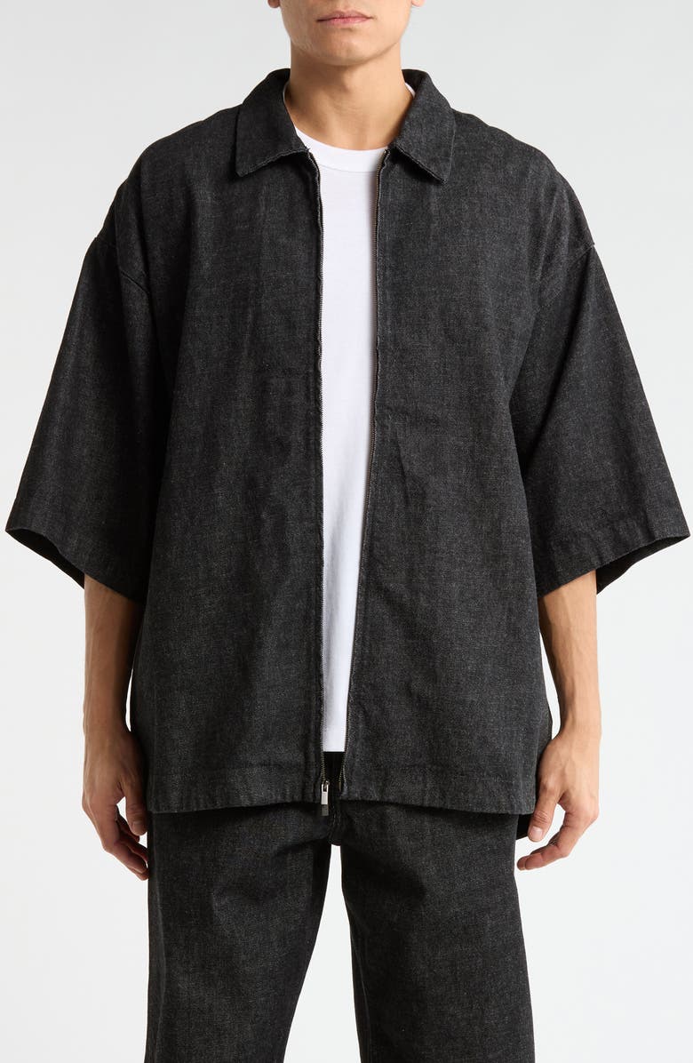 Fear of God Essentials Denim Zip Work Shirt, Main, color, Vintage Black