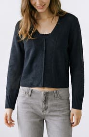 MANGO TEEN Seam Front V-Neck Cotton Blend Sweater