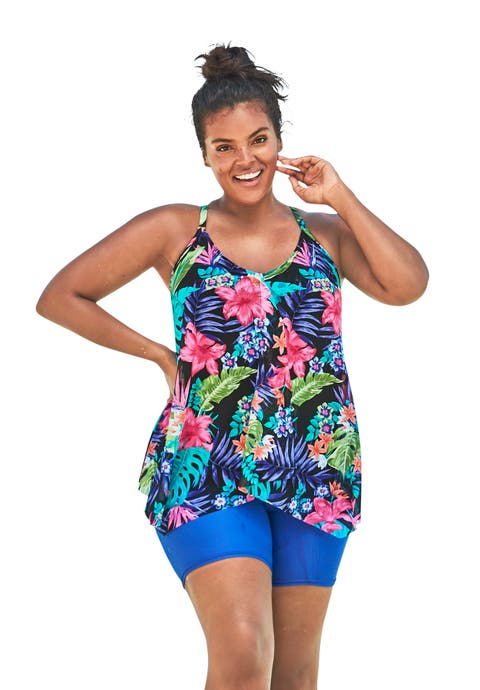 Longer-Length Draped Mesh Racerback Tankini Top