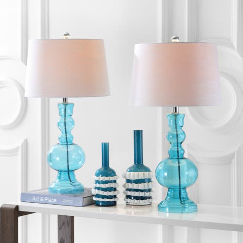 Jonathan Y Genie 28.5" Glass Led Table Lamp In Aqua