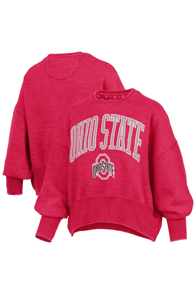 Women's Pressbox Scarlet Ohio State Buckeyes Oversized Waist-Length Crewneck Sweatshirt, Main, color, Scarlet