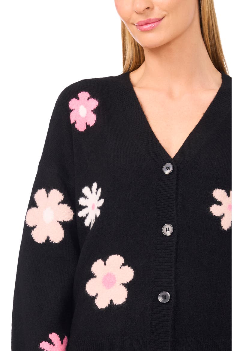 Groovy Flower Cardigan, Alternate, color, RICH BLACK