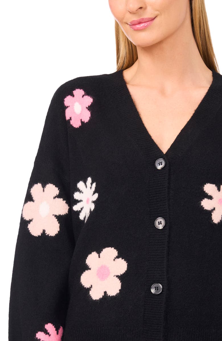 CeCe Groovy Flower Cardigan, Alternate, color, Rich Black