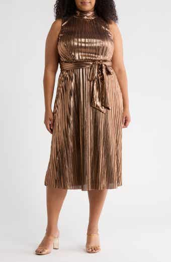Eliza J Sleeveless Metallic Pleated Midi Dress