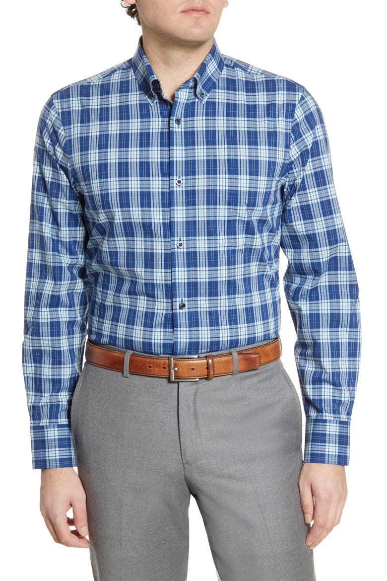 Tech-Smart Regular Fit Walter Plaid Button-Down Shirt, Main, color, BLUE ESTATE WALTER PLAID