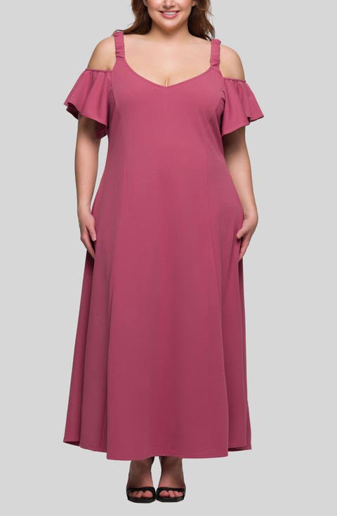 Cold Shoulder Jersey Maxi Dress (Plus)