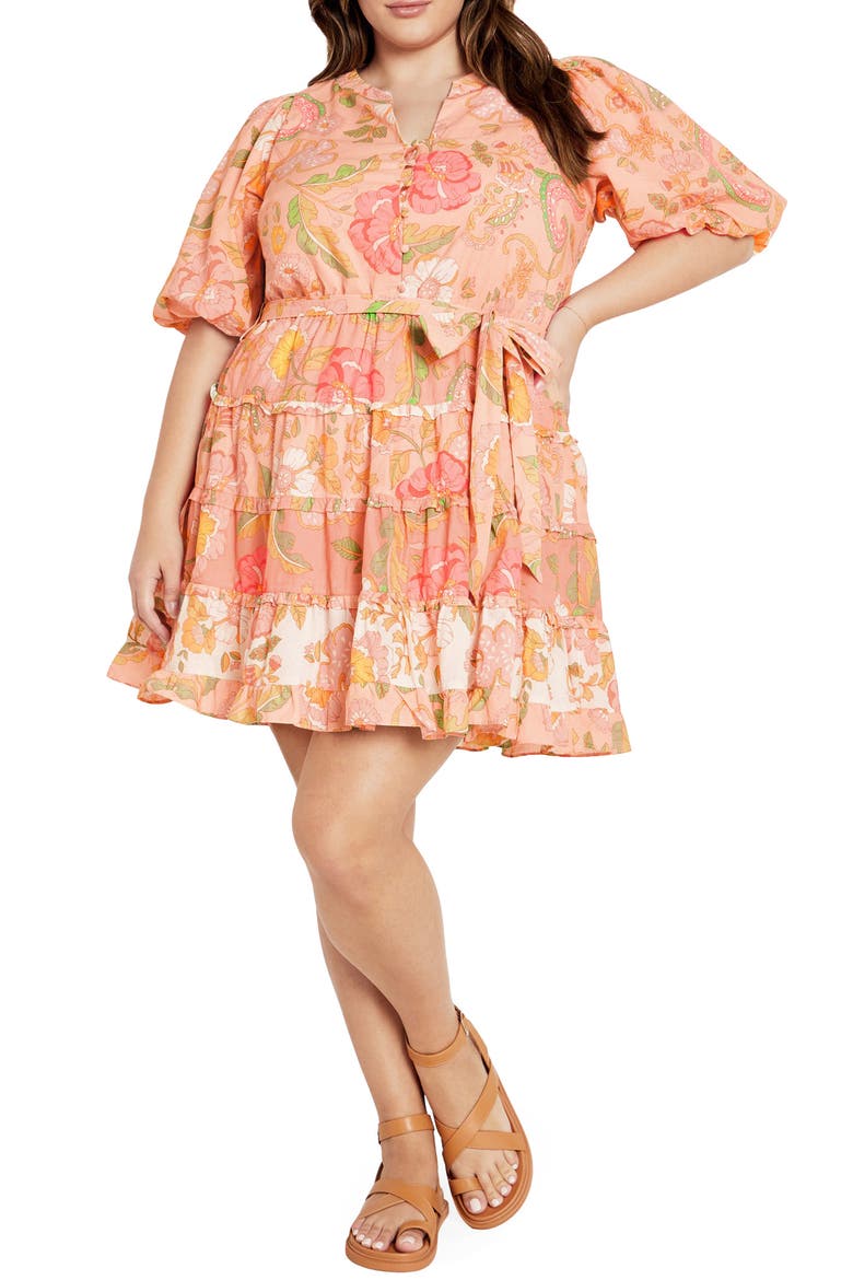 Leona Tie Waist Cotton Dress, Main, color, BELLINI CORAL
