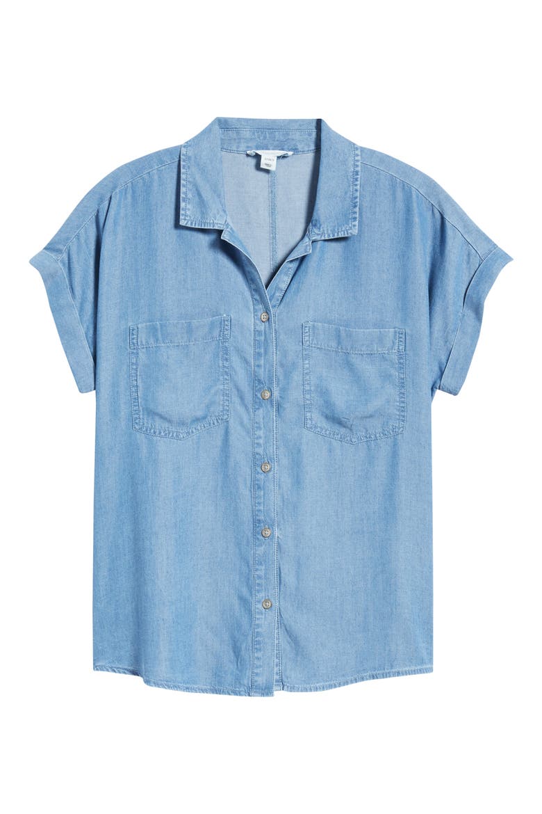 Issey Short Sleeve Chambray Shirt, Alternate, color, MEDIUM WASH
