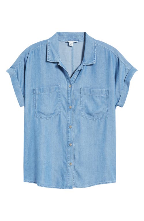 Beachlunchlounge Issey Short Sleeve Chambray Shirt In Blue