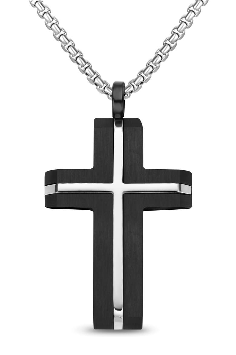 INLAY CROSS NECKLACE, Main, color, BLACK