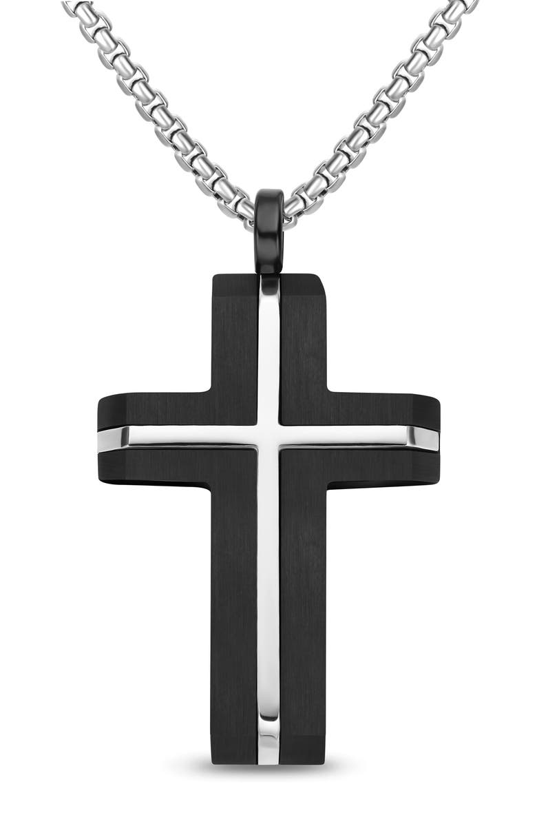 EDFORCE INLAY CROSS NECKLACE, Main, color, Black