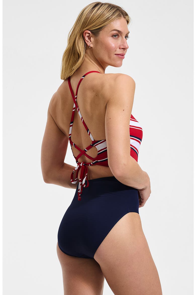 High Neck Monokini High Leg One Piece Swimsuit, Alternate, color, Red Diagonal Stripe/Navy