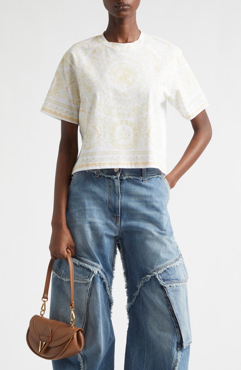Versace Barocco Cotton Jersey T-Shirt, Main, color, Washed Out Gold