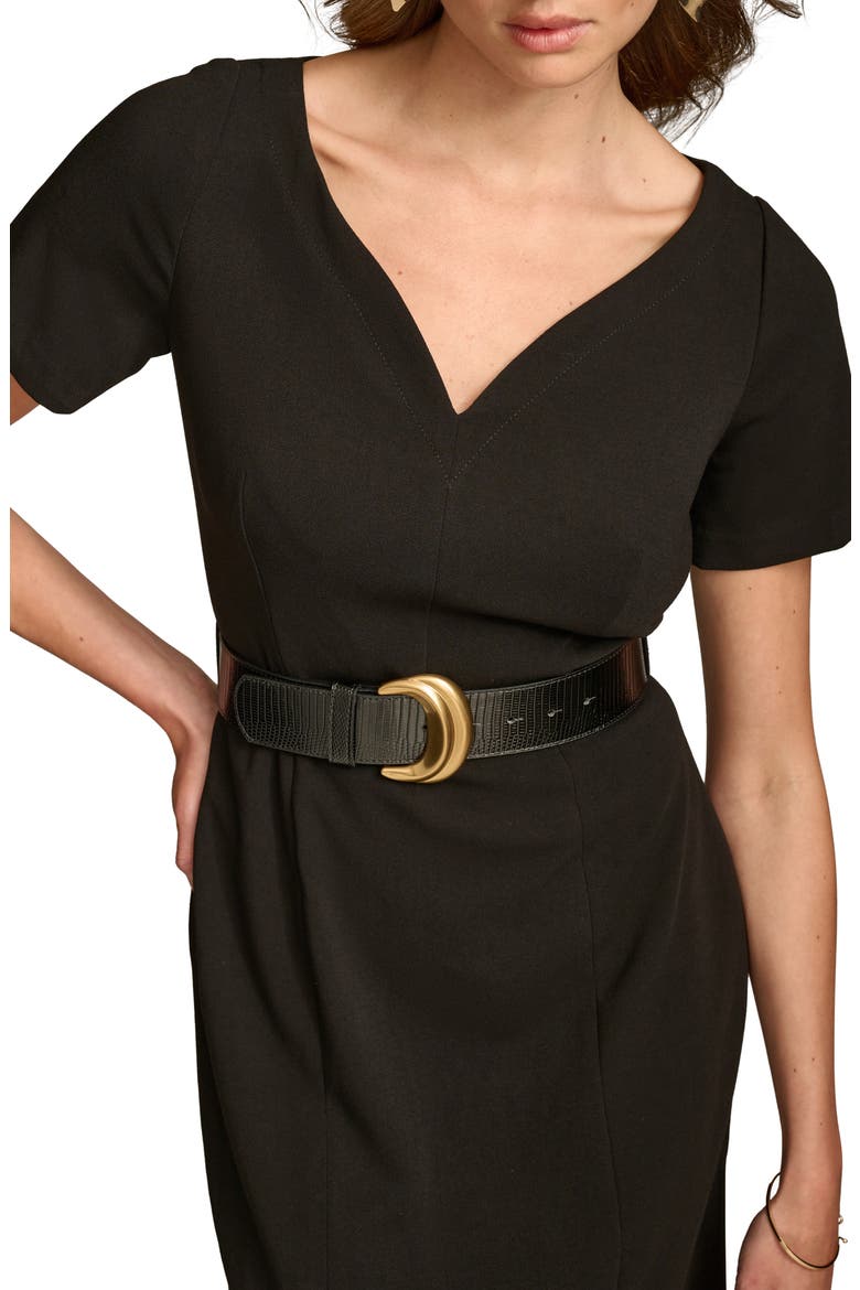 Belted Stretch Sheath Dress, Alternate, color, BLACK