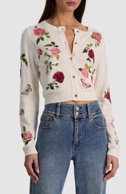 Alice + Olivia Dollie Embroidered Cotton & Linen Blend Cardigan