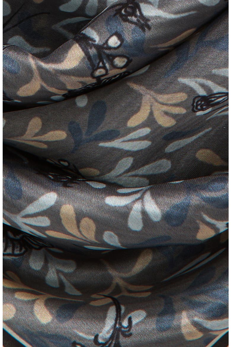 Pleated Satin Scarf, Alternate, color, GREY- BLUE CLIMBING FLORAL