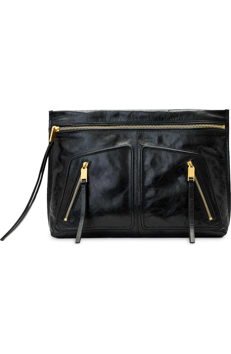 AllSaints Jean Rey Leather Clutch, Main, color, Black