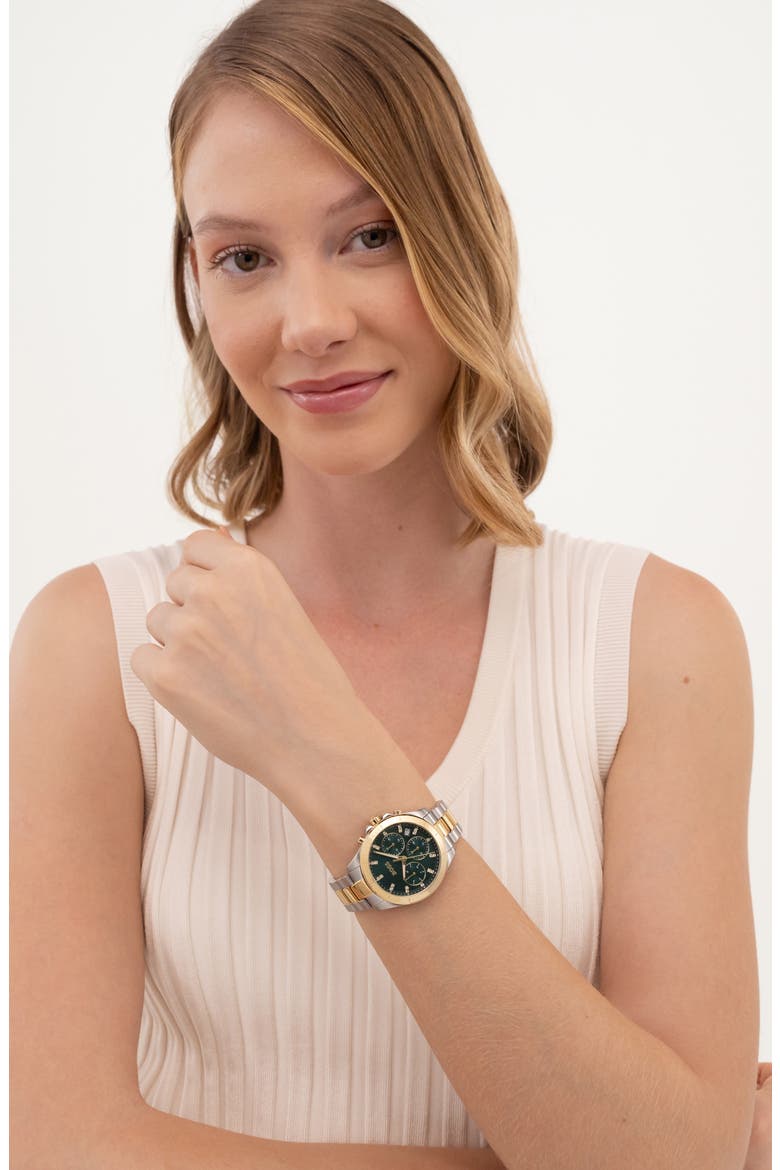 Alley Chronograph Bracelet Watch, 36mm, Alternate, color, GREEN/ TWO TONE