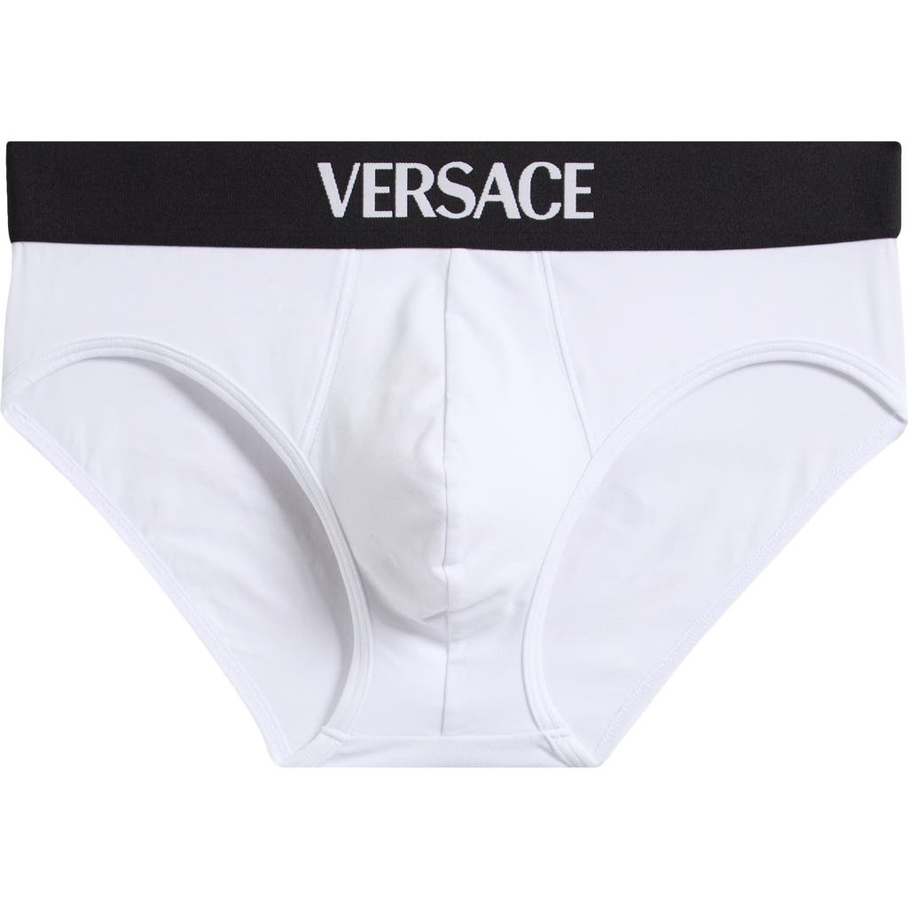 Versace Slip Bianchi Con Elastico In Vita Con Logo In White