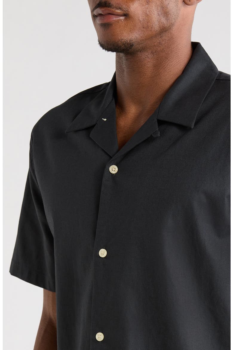 Elai Solid Cotton & Linen Camp Shirt, Alternate, color, BLACK